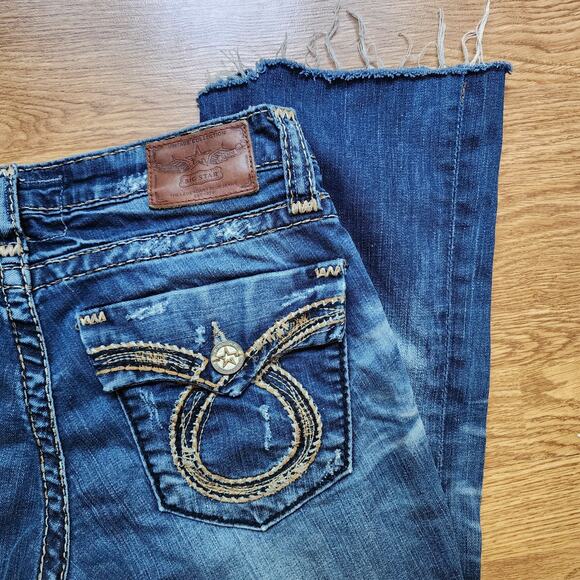 Big Star Liv Jeans Womens Size 29 Cut Off Cropped Low Rise Distressed Embroider - Picture 8 of 13